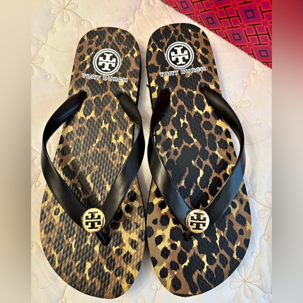 Tory Burch Animal Print Sandals - Black and Brown